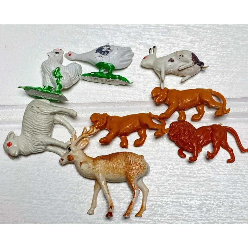 Vintage Hong Kong Miniature Mini Plastic Farm & Jungle Animals Lot of 34